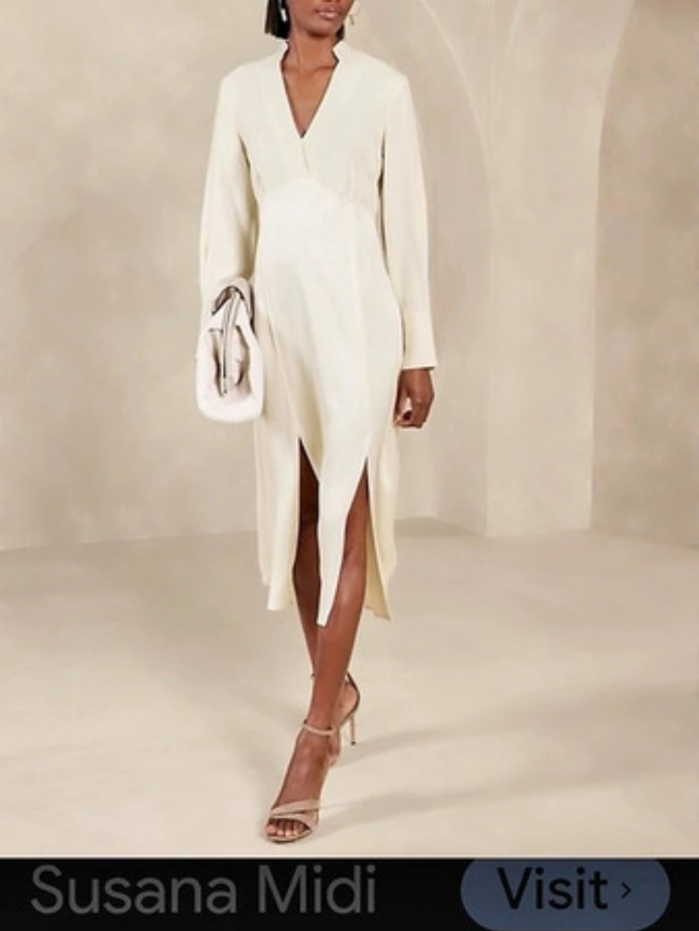 Banana Republic Susana Midi Dress White Long Sleeve Dress Size 8
